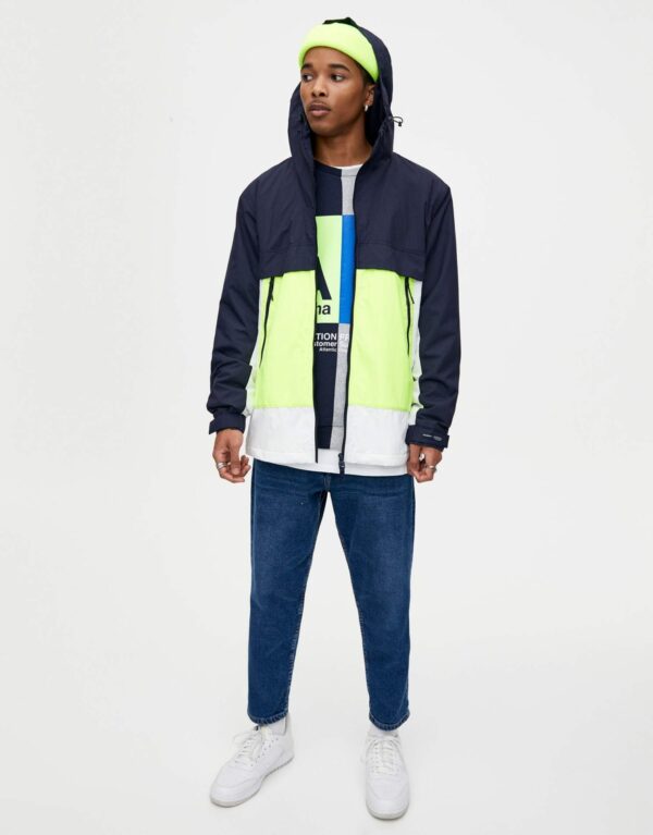 Colour Block Raincoat with Hood - Image 3